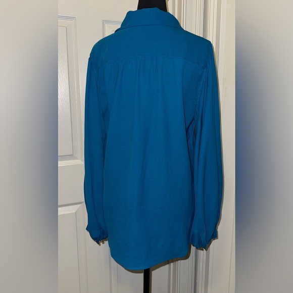 Chico's Blue Cuffed Sleeve Tie Front Blouse - Picture 5 of 8